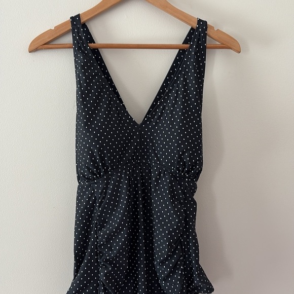 Motherhood Maternity Polka Dot Tie Front Criss Cross One Piece Swimsuit Black L - Picture 3 of 16